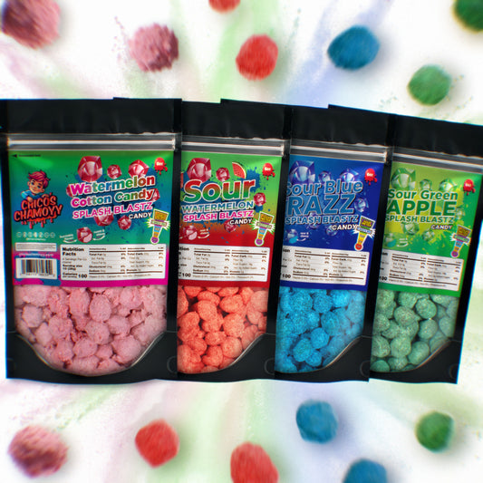 Viral Gushers 4 Pack Ultimate Splash Blastz 24oz Bundle- Sour Watermelon 6oz + Watermelon Cotton Candy 6oz + Sour Blue Razz 6oz + Sour Green Apple 6oz
