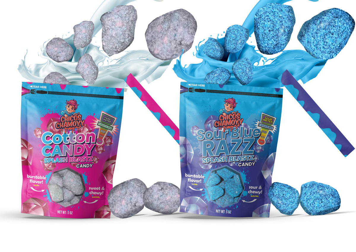 2 Pack Cotton Candy & Sour Blue Razz Splash Blastz Gushers 10oz Bundle
