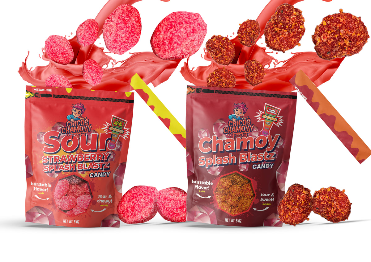 2 Pack Sour Strawberry & Chamoy Splash Blastz Gushers 10oz Bundle