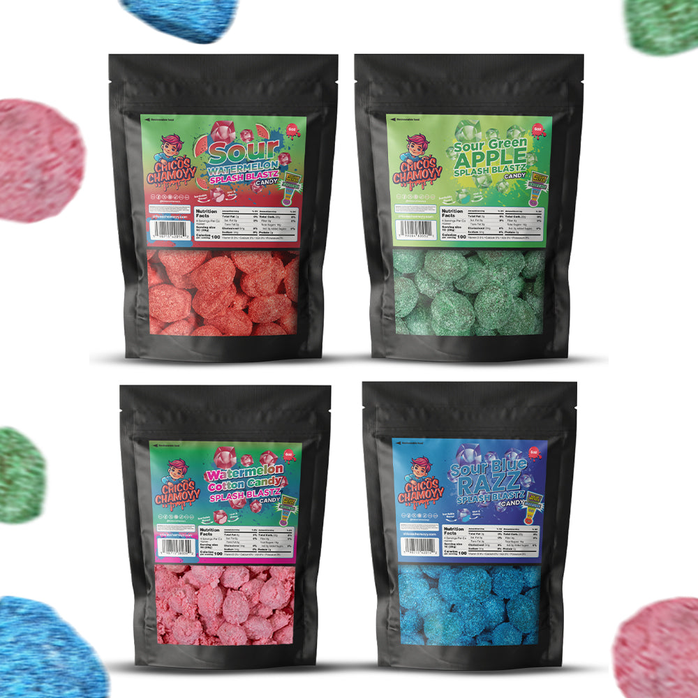 Viral Gushers 4 Pack Ultimate Splash Blastz 24oz Bundle- Sour Watermelon 6oz + Watermelon Cotton Candy 6oz + Sour Blue Razz 6oz + Sour Green Apple 6oz