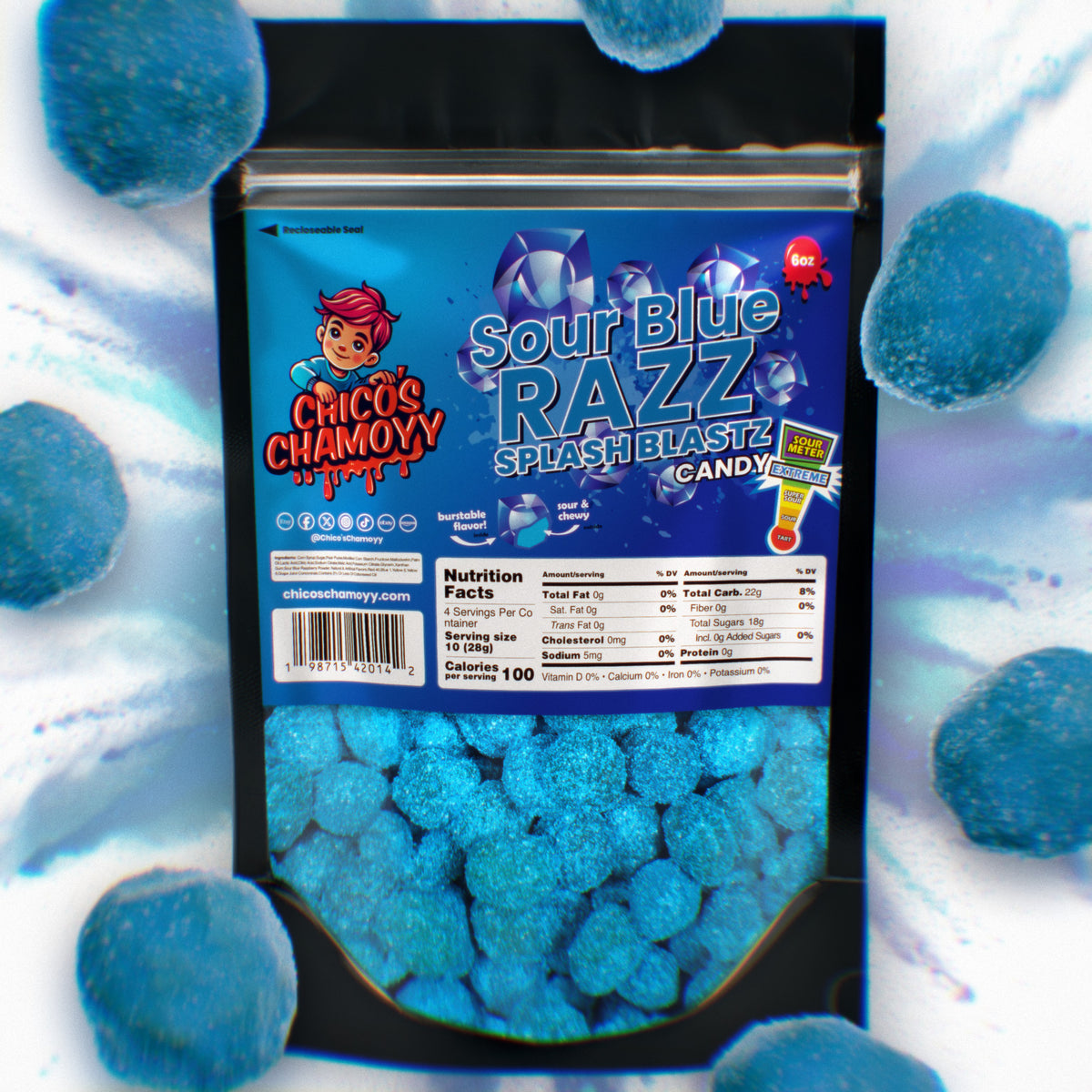 Sour Blue Razz Viral Gushers Splash Blastz 6oz Candy